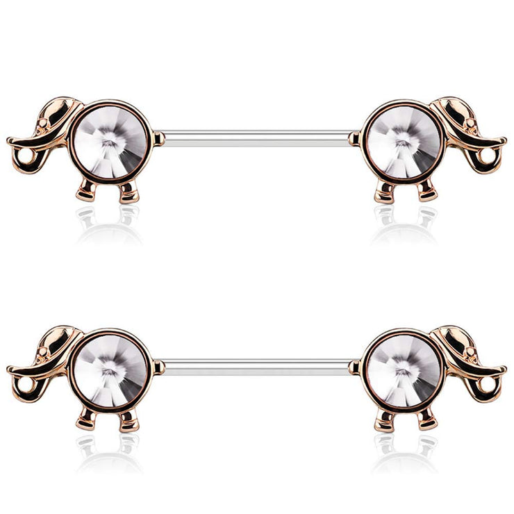 Pierce2GO 2Pcs Elephant Nipplerings Piercing Barbell Women Ring Set with a Crystal Center 9/16" Barbell