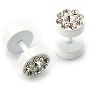 Pierce2GO 16G Stainless Steel Screw Faux Fake Earrings Plugs with Clear Stones Mens Womens Stud Earrings Ear Tunnel 1/4" Barbell