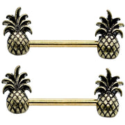 Pierce2GO Stainless Steel 2 Pack 14G 9/16" Pineapples Nipplerings Piercing Woman Barbell (Rose Gold Pineapples)