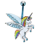 Pierce2GO Blue Anodized Pegasus Unicorn Belly Ring, 316L - 14 Gauge - 7/16" Barbell Length