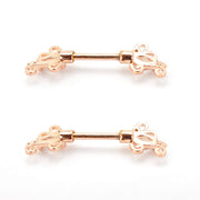 Rose Gold Floral Filigree Nipple Piercing with Clear CZ - 14 Gauge - 9/16" Barbell (2 Pack)
