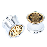 Pierce2GG Stainless Steel Gold Hamsa Hand Ear Gauges Flesh Tunnels Plugs Stretchers Expander Ear Piercing Jewelry
