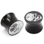 Pierce2GO Black Acrylic Plugs with Holographic Skull Design Set Ear Gauges Flesh Tunnels Plugs Stretchers Expander Ear Piercing Jewelry