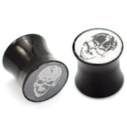 Pierce2GO Black Acrylic Plugs with Holographic Skull Design Set Ear Gauges Flesh Tunnels Plugs Stretchers Expander Ear Piercing Jewelry