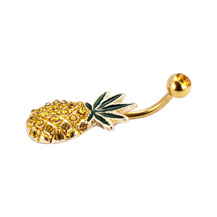 Gold Pineapple & Weed Marijuana Belly Button Ring Navel