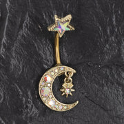 Crystal Moon Pendant Belly Button Rings with Hanging Star