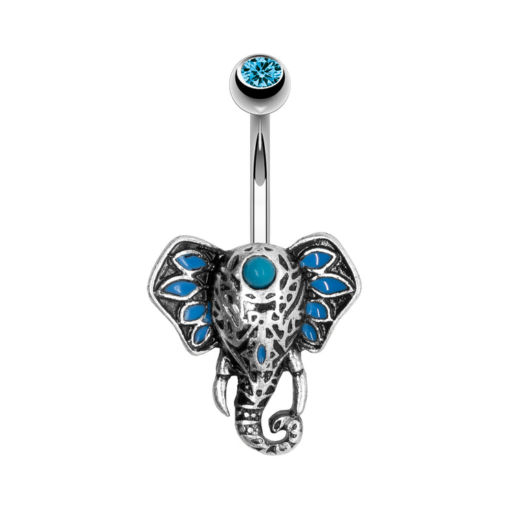 Pierce2GO Silver 14G Tribal Elephant Belly Button Ring Body Jewelry Piercing Navel Ring Surgical Steel 7/16" Barbell