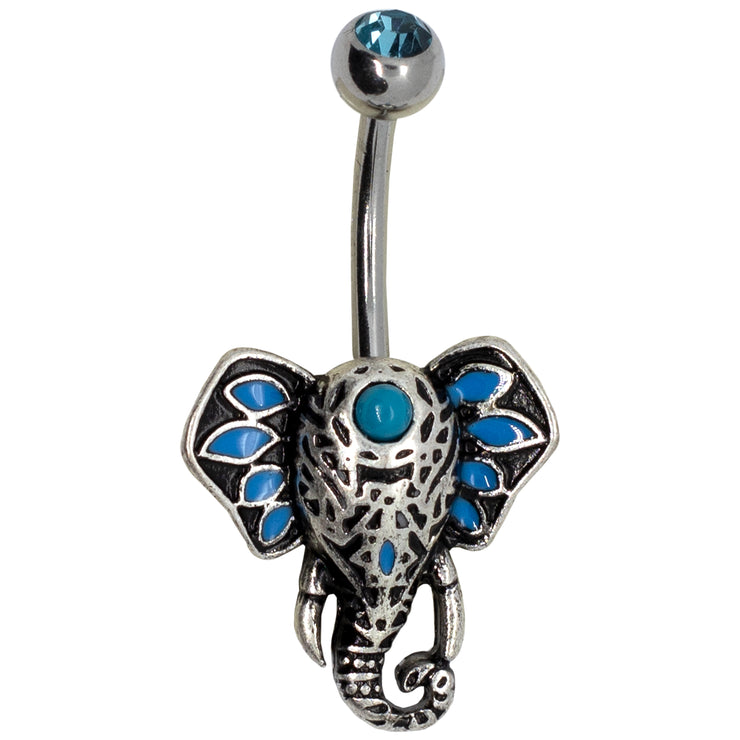 Pierce2GO Silver 14G Tribal Elephant Belly Button Ring Body Jewelry Piercing Navel Ring Surgical Steel 7/16" Barbell