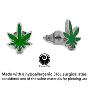 Pierce2GO 1 Pair of 316L Earrings with Marijuana Leaf Pendant