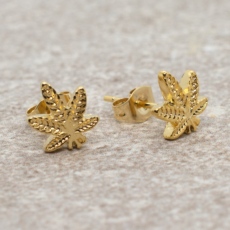 Pierce2GO 1 Pair of Anodized Gold 316L Earrings with Marijuana Leaf Pendant