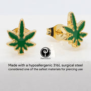 Pierce2GO Pair of 316L Earrings with Marijuana Leaf Pendant