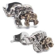 Pierce2GO Pair of 316L Earrings with Silver Elephant Mom and Gold Child Pendant