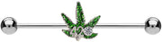 Pierce2GO 14G 420 CZ Stone Marijuana Industrial (4/20 Pot Leaf) 1 1/2" Barbell