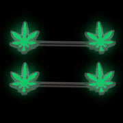 14G Glow in the Dark Marijuana Weed Nipple Rings Piercing Women 9/16" Barbell