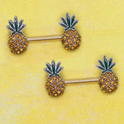 Gold 14G Pineapple Marijuana Leaf Nipple Rings
