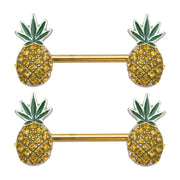Gold 14G Pineapple Marijuana Leaf Nipple Rings