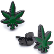 Pierce2GO Pair of 316L Earrings with Marijuana Leaf Pendant
