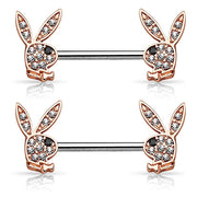 Playboy Silver Stainless Steel 14G 9/16" Playboy Nipplerings Piercing Barbell Bunny Logo Licensed Jewelry