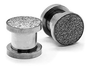 Silver Gauge Sandpaper Ear Plug Set Stainless Steel
